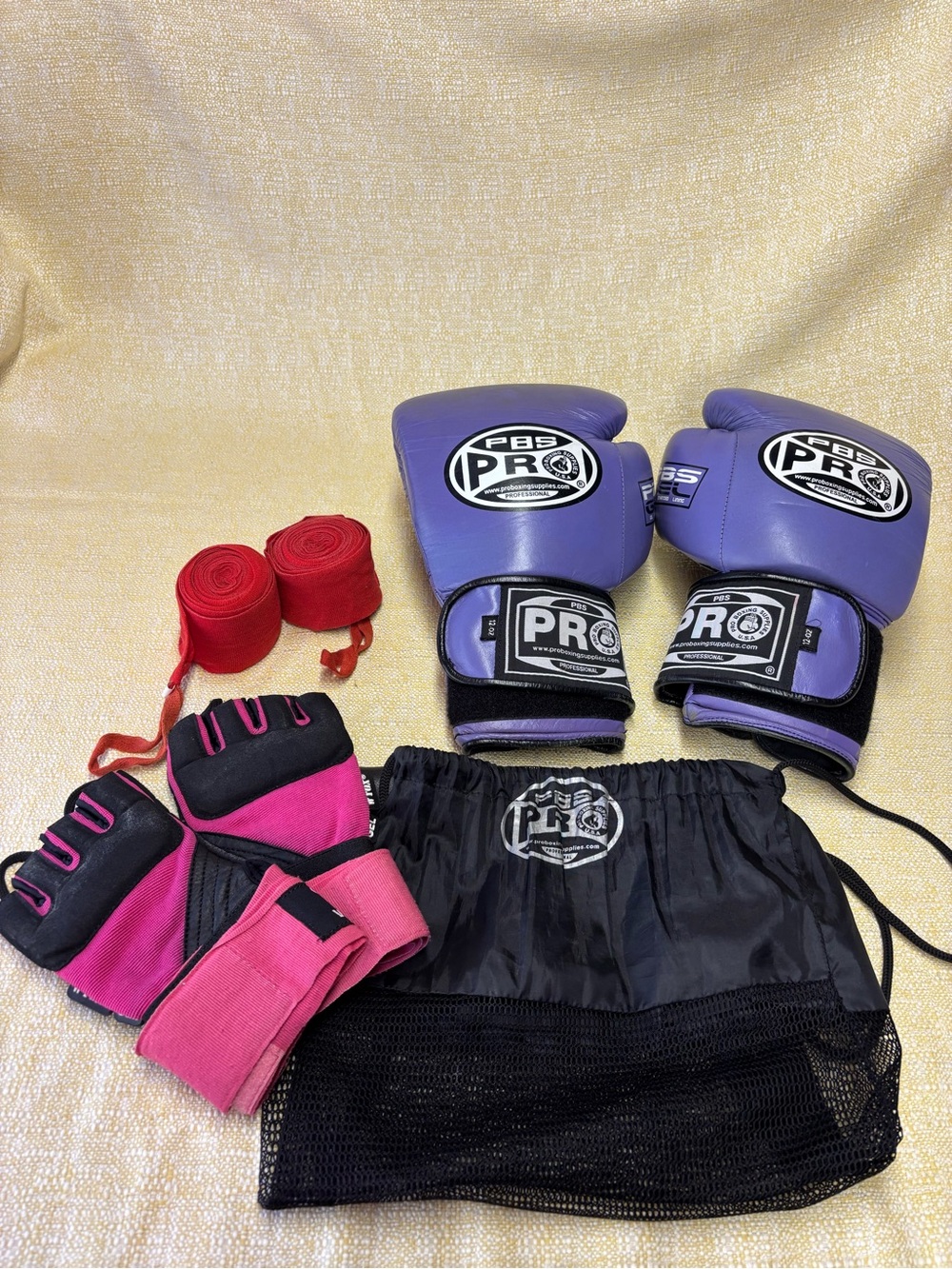 Women's Purple Boxing Gloves & Pink Training Mitts Set